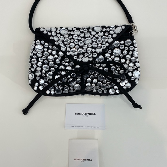 SONIA RYKIEL PARIS BLACK CRYSTAL CONVERTIBLE CLUTH - Picture 6 of 16